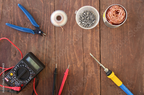 electronics repair tool on the table top view