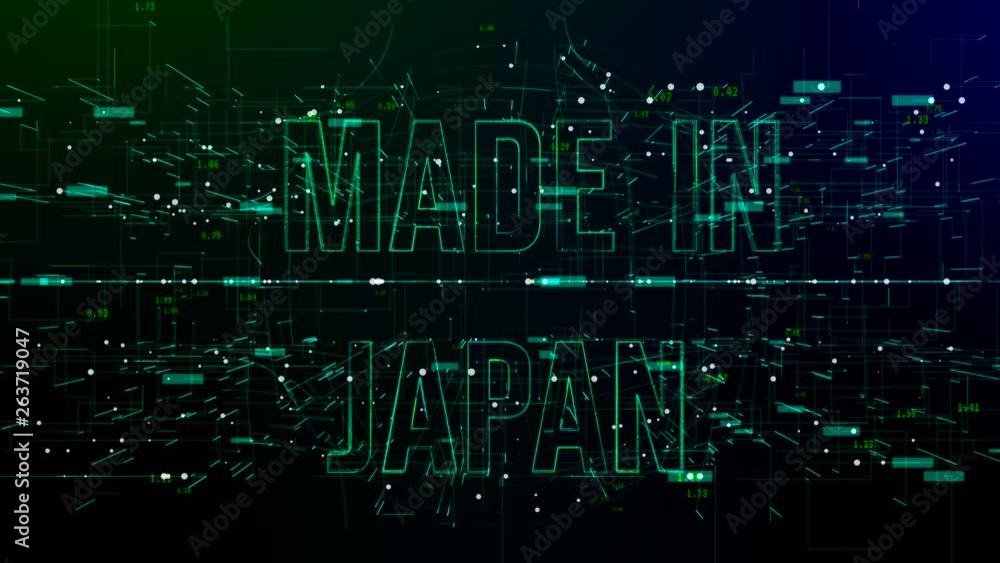 Animation of digital space with 'Made in Japan' text. Information technology concept Animation of digital space with 'Made in Japan' text. Information technology concept