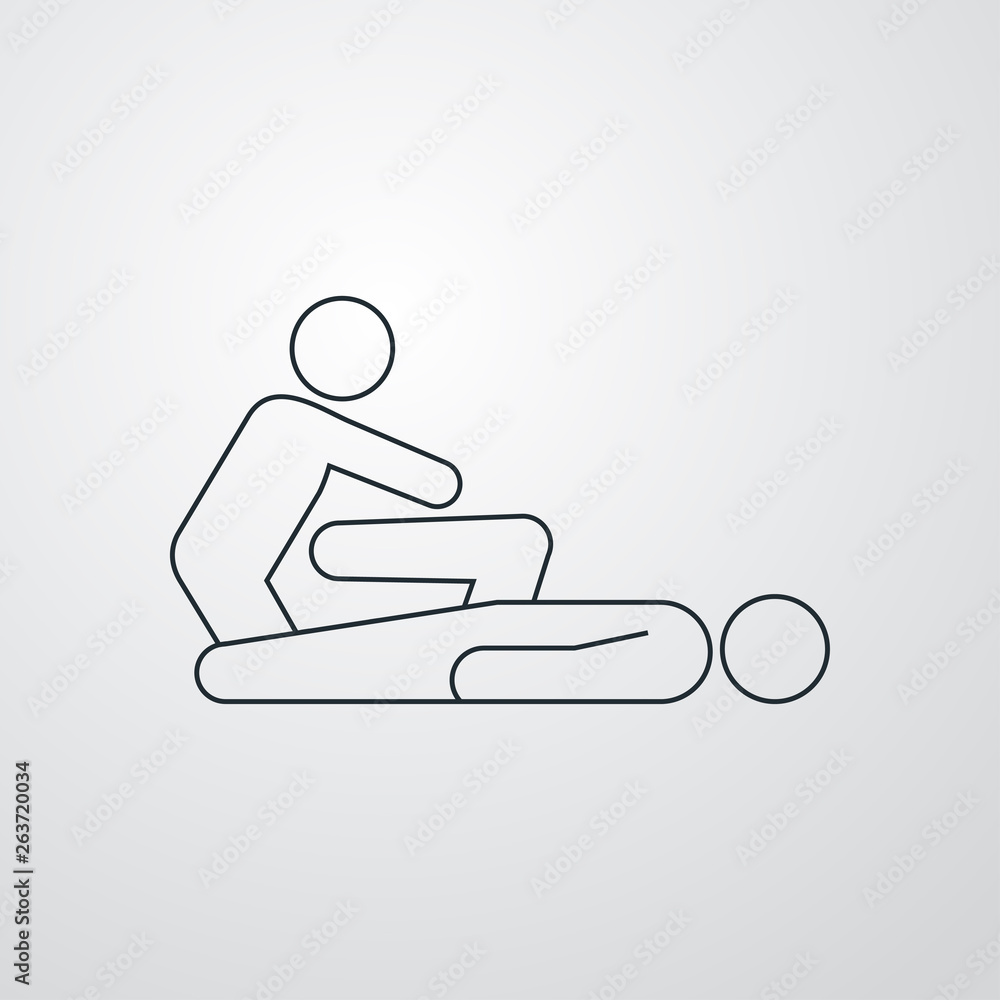 Icono plano lineal masajista en fondo gris Icono plano lineal masajista en fondo gris