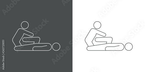 Icono plano lineal masajista en gris y blanco