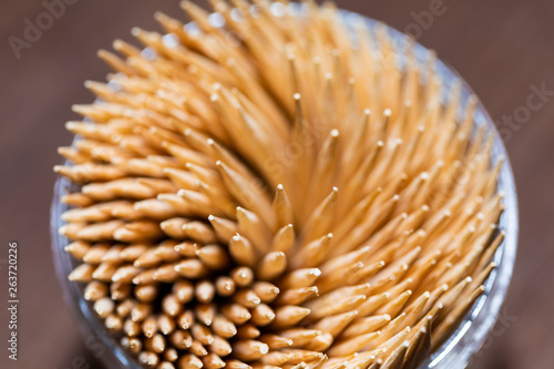 Toothpick in a glass top view