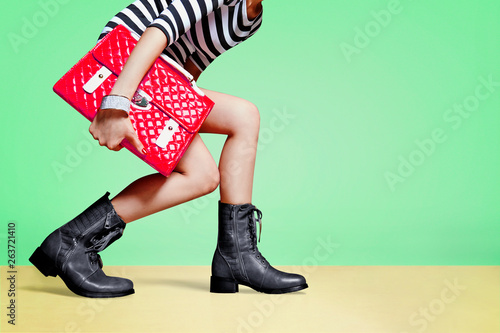 Wallpaper Mural woman with boots shoes and handbag purse. fashion image Torontodigital.ca