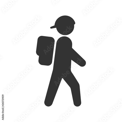 traveler in cap walking with backpack vector icon isolated on white background. travel and tourism concept. traveler flat icon for web and ui design