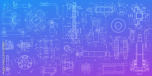 Technical drawing on a gradient background.Mechanical Engineering drawing