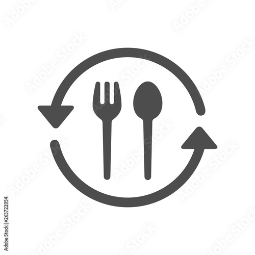 recycle plastic tablewares silhouette vector icon isolated on white background. say no to plastic fork and spoon. plastic recycling and stop plastic pollution to save environment and ecology of earth photo