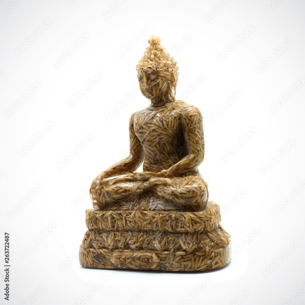 Image of Buddha, Buddha statue buddha image used as amulets of Buddhism religion,made from rice grain,Isolated from the white background. Image of Buddha, Buddha statue buddha image used as amulets of Buddhism religion,made from rice grain,Isolated from the white background.