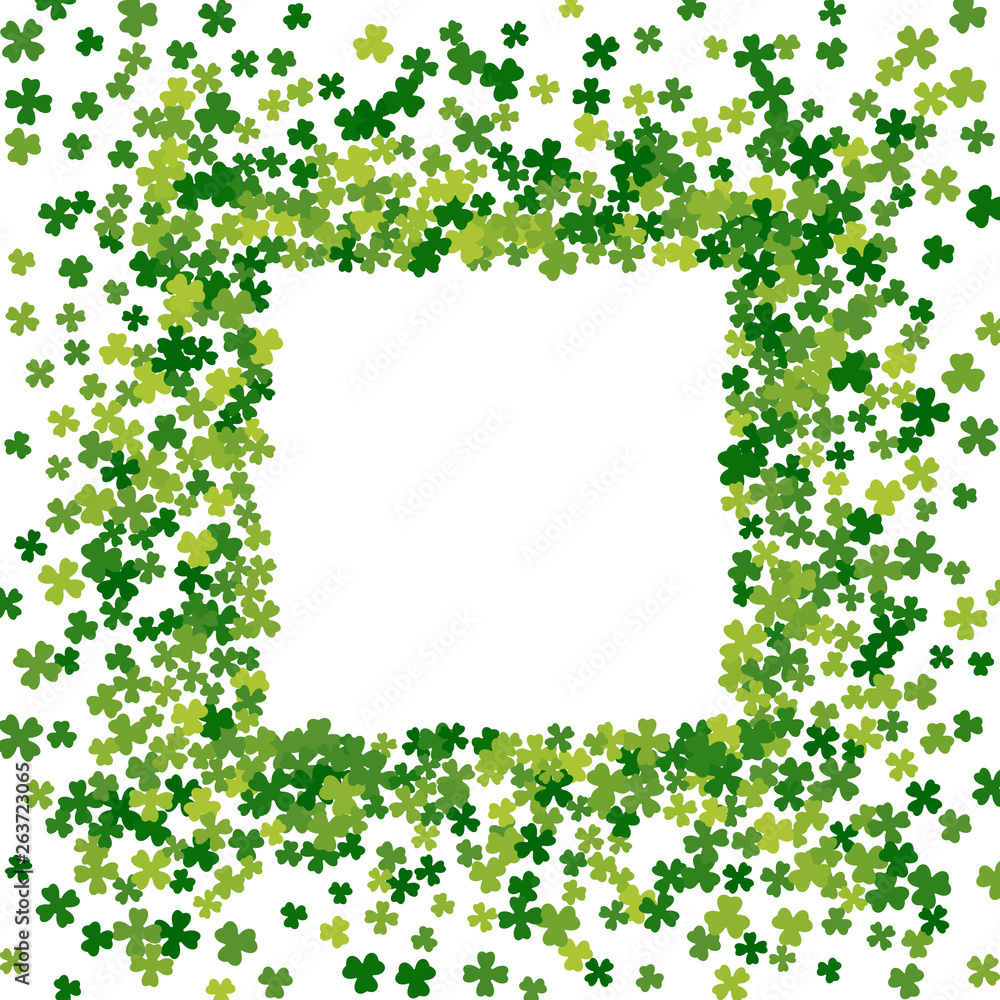 Frame or border of random scatter clover leaves Frame or border of random scatter clover leaves