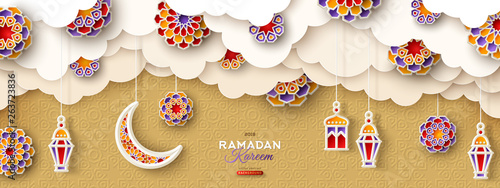 Ramadan gold clouds and lanterns