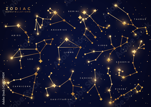 Zodiac constellations gold set photo