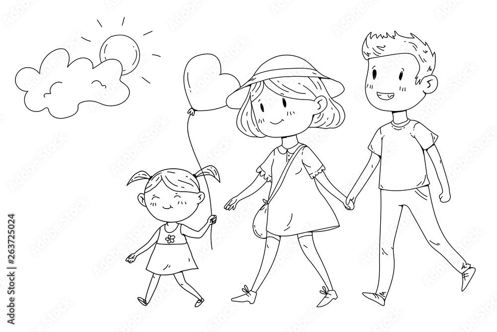 Young happy family walking in park with little children Young happy family walking in park with little children