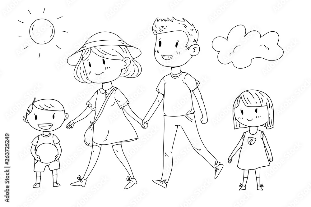 Young happy family walking in park with little children Young happy family walking in park with little children
