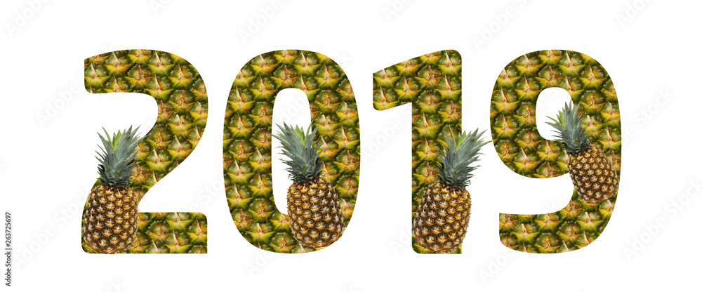 2019 made from pineapple on a white background. Tropical fruit pineapple diet summer food 2019 made from pineapple on a white background. Tropical fruit pineapple diet summer food