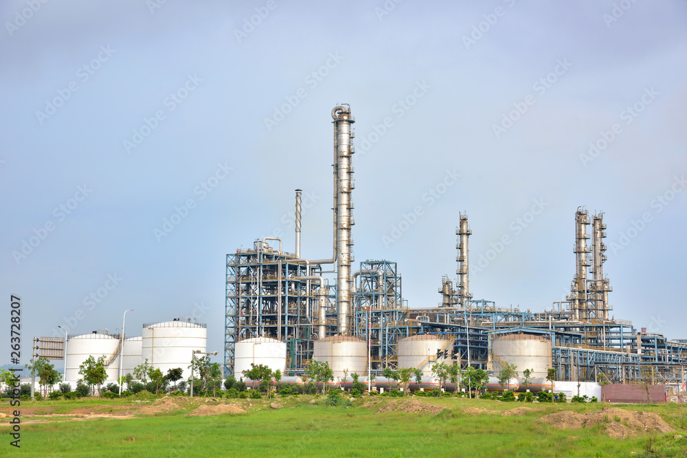 Refinery plant under the background of blue sky white clouds