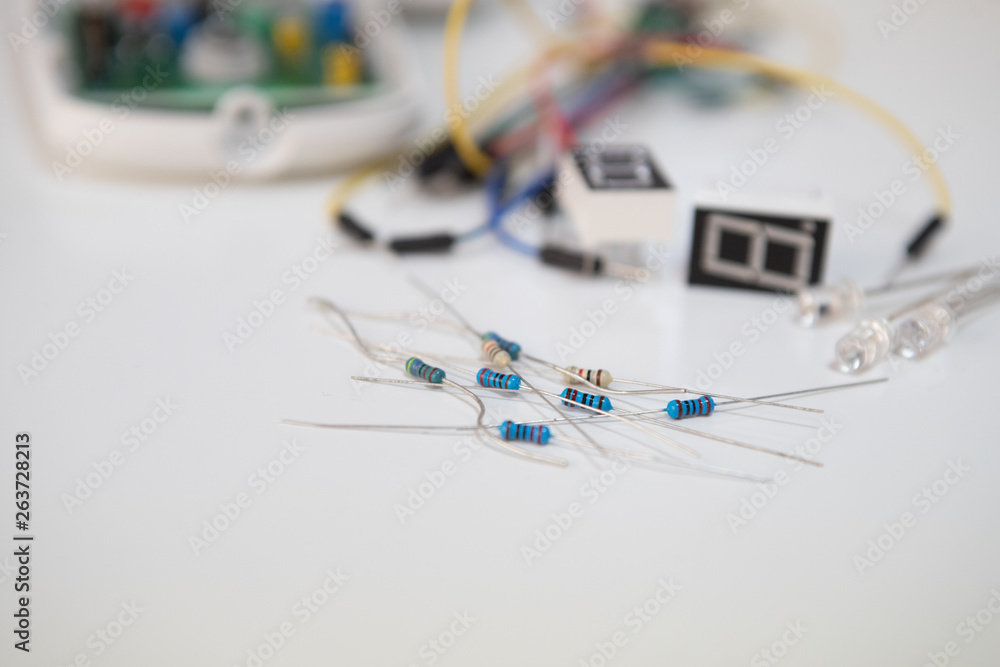 Electronic components. Marker, resistance, cable, diode, switch. Electronic components. Marker, resistance, cable, diode, switch.