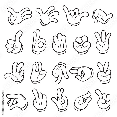 Cartoon funny drawing hands in gloves set