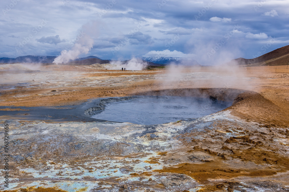 Hverir geothermal area with boiling mudpools and steaming fumaroles in Iceland also known as Hverarond Hverir geothermal area with boiling mudpools and steaming fumaroles in Iceland also known as Hverarond