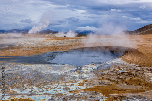 Hverir geothermal area with boiling mudpools and steaming fumaroles in Iceland also known as Hverarond