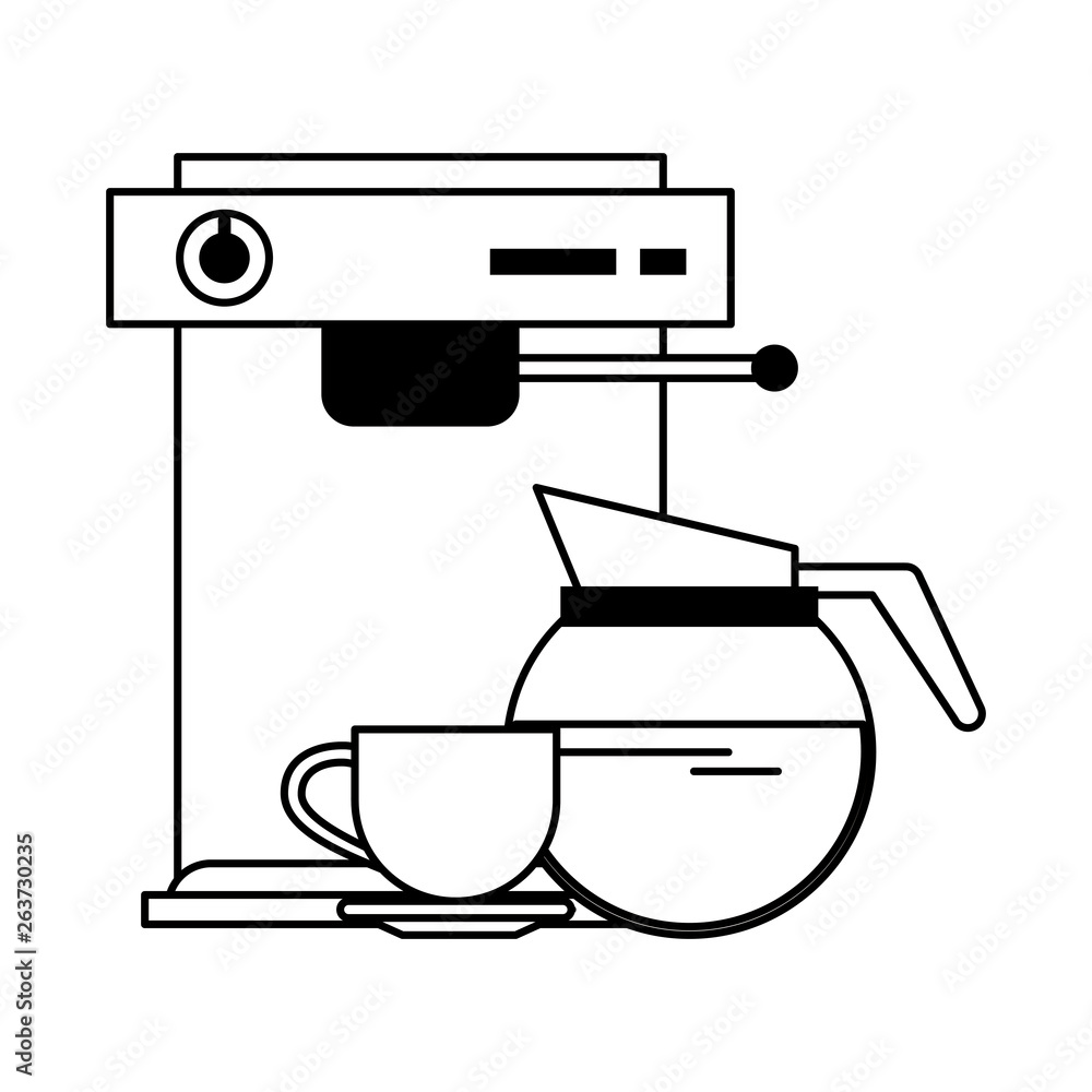 Espresso machine with coffee pot in black and white Espresso machine with coffee pot in black and white