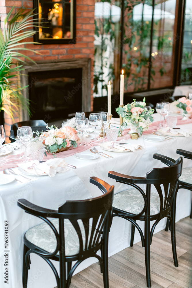 Table settings for a luxury wedding. Outdoor wedding 