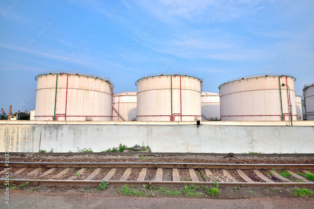 Big white gasoline and oil industry background of railway transportation of storage tanks Big white gasoline and oil industry background of railway transportation of storage tanks
