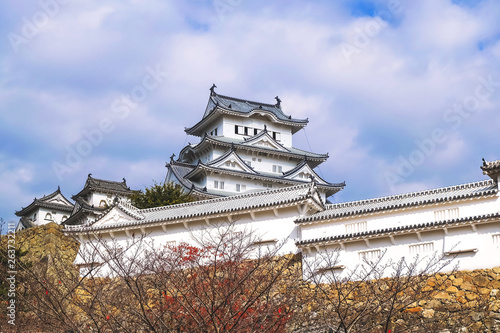 View of Himeji Castle with blue sky in Autumn  Japan