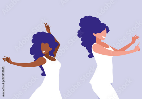young interracial girls dancing characters