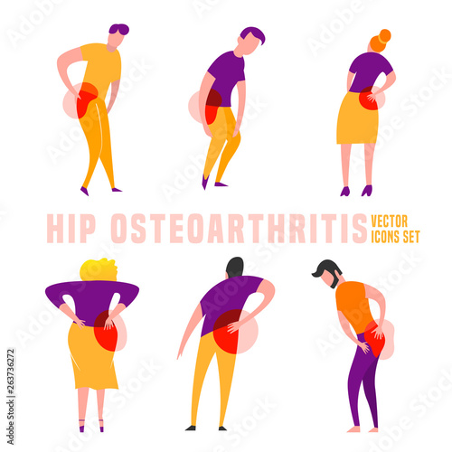 Hip osteoarthritis icons set