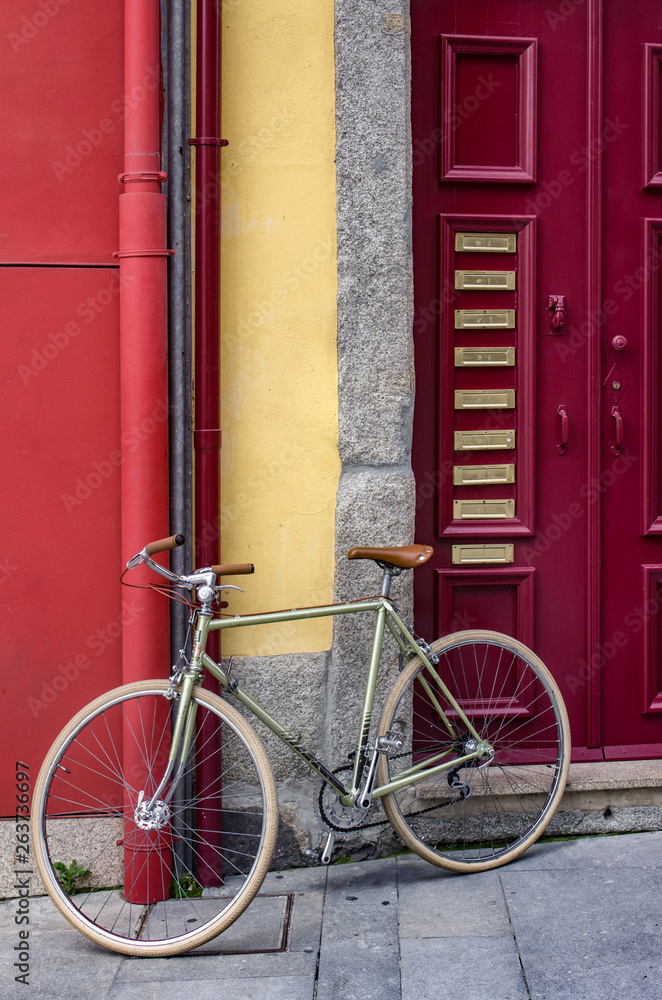 Red door and bicycle Red door and bicycle