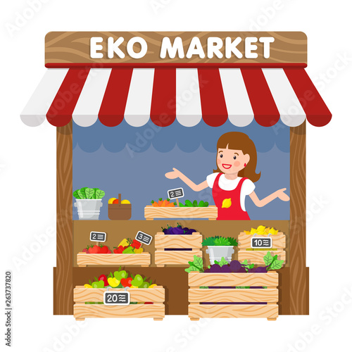 Eko Market, Grocery Kiosk Flat Vector Illustration