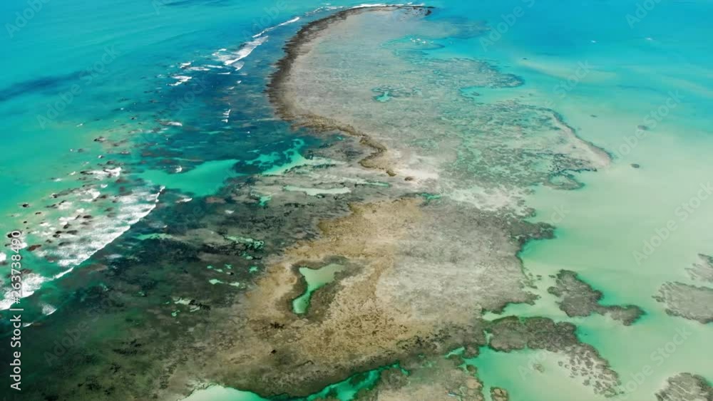 Aerial Forward: Incredible Seascape with Coral Reef in Porto de Galinhas, Brazil Aerial Forward: Incredible Seascape with Coral Reef in Porto de Galinhas, Brazil