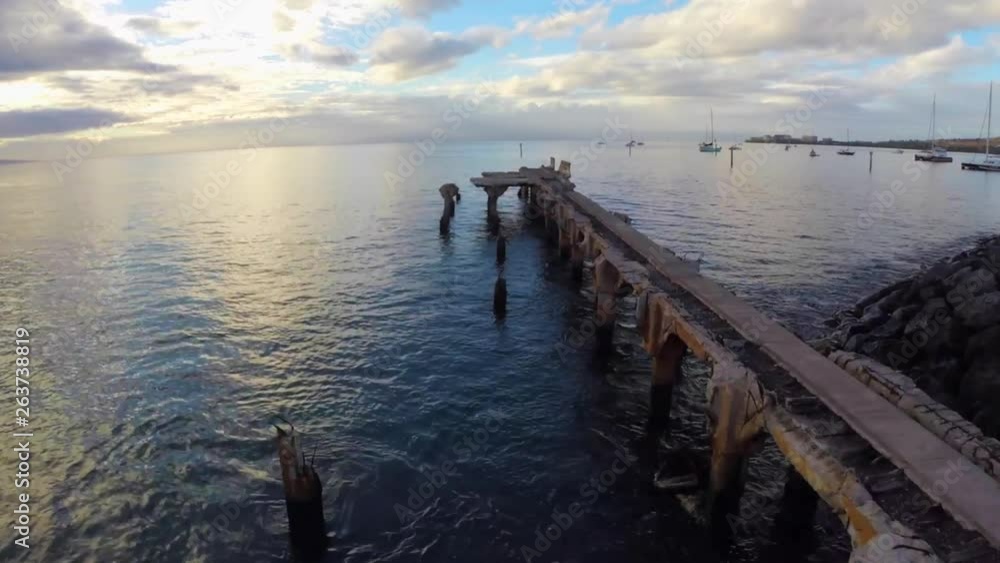 Aerial of Top of Pier With Damage in Maui, HI Aerial of Top of Pier With Damage in Maui, HI