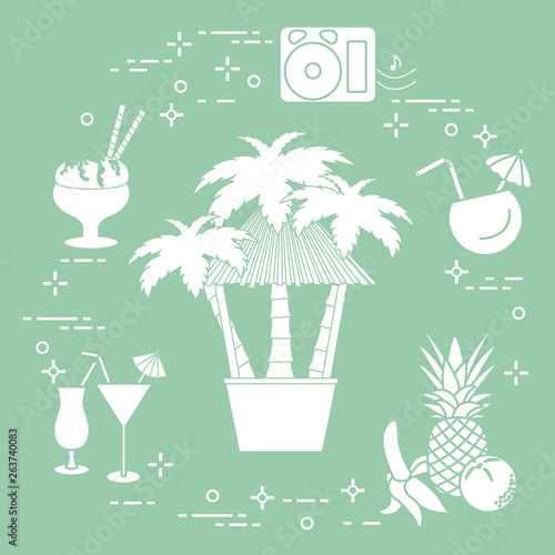 Bar on the beach, cocktails, ice cream, fruit.