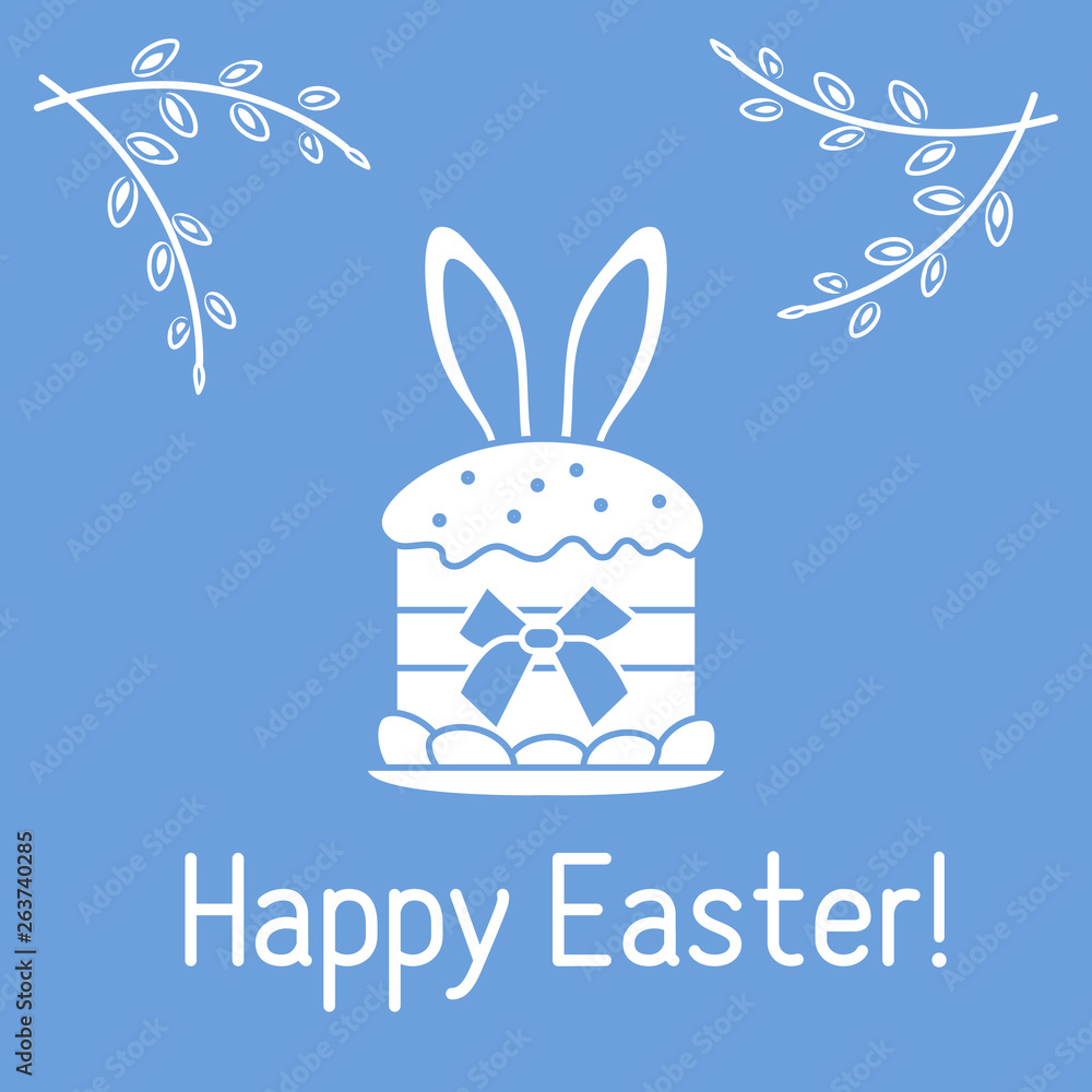 Easter cake, bunny ears, willow branches. Linear Easter cake, bunny ears, willow branches. Linear