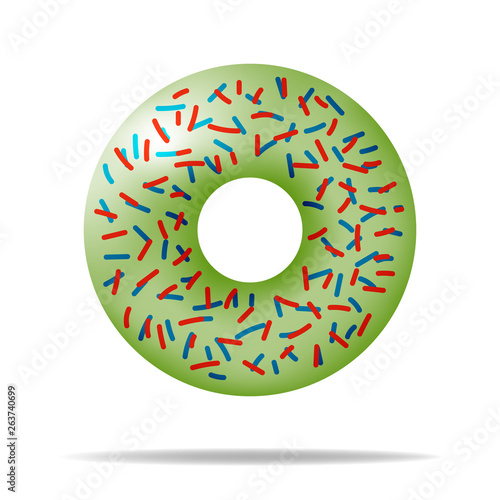 Delicious colorful donut. Tasty bakery product. Food design. Vector illustration.