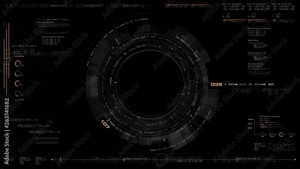 Futuristic motion graphic user interface head up display screen with digital data telemetry information display for digital background computer desktop display screen