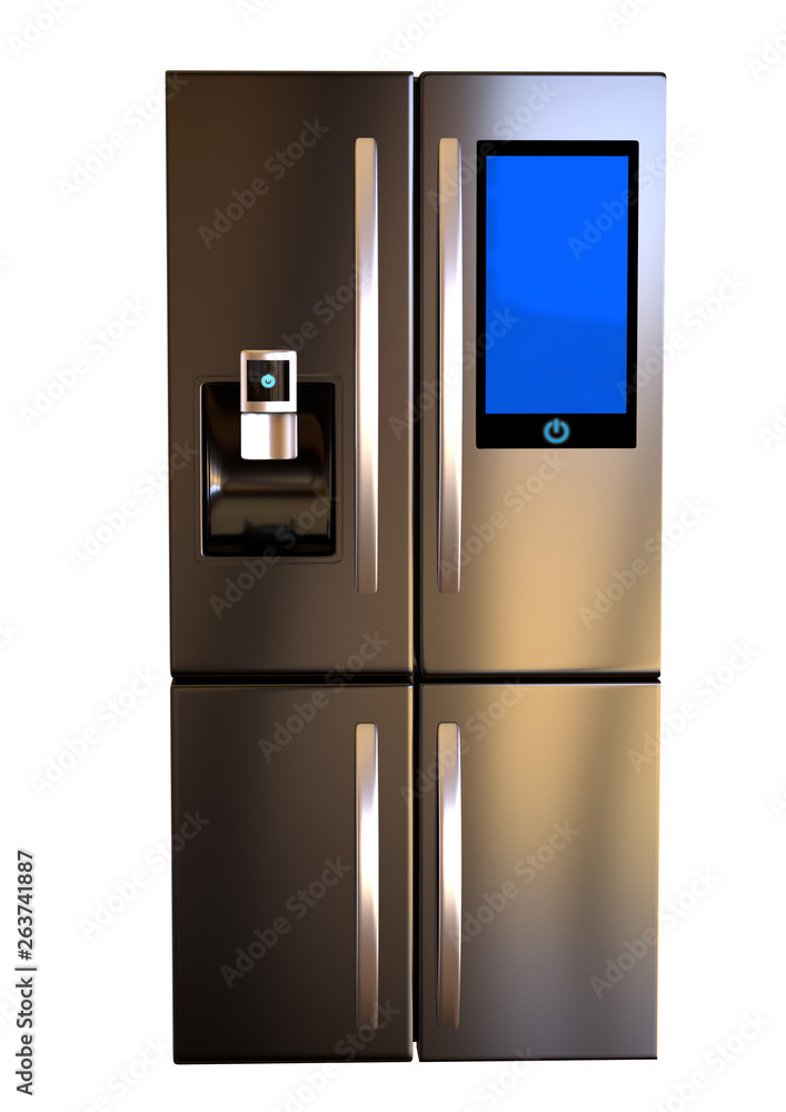 Modern side by side Stainless Steel Smart Refrigerator touch screen