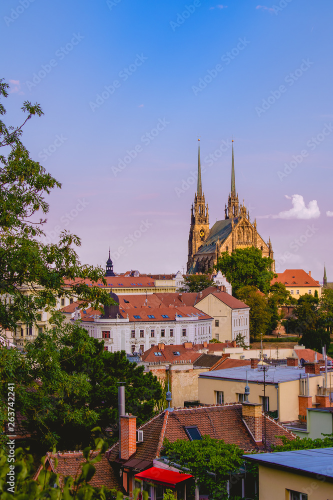 St Peter and Paul's cathedral in Brno at the sunset