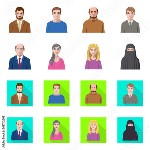 Vector illustration of hairstyle and profession  sign. Collection of hairstyle and character  stock symbol for web.