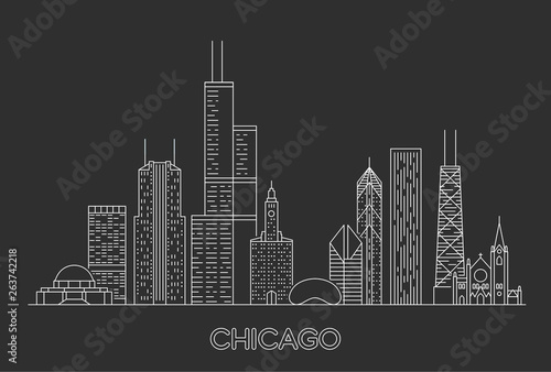 Linear Chicago City Skyline.