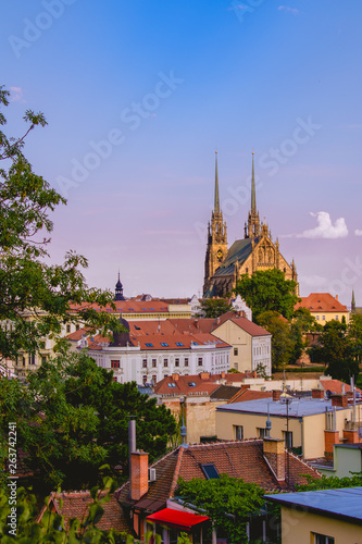 St Peter and Paul's cathedral in Brno at the sunset