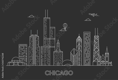 Linear Chicago City Skyline.