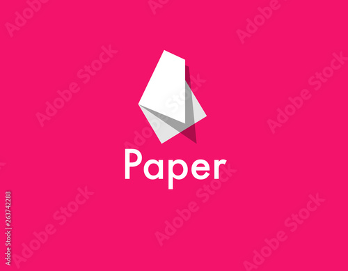 Creative geometric logo white folded paper on a pink background for typography