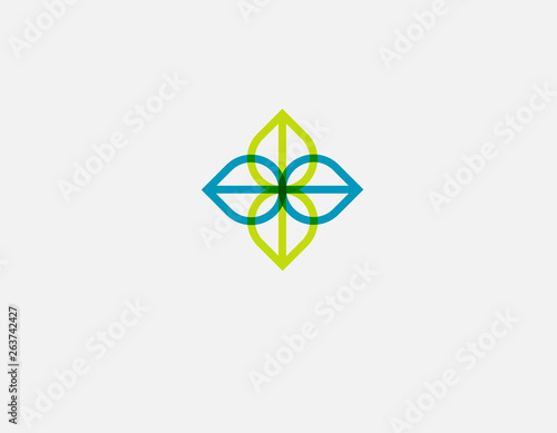 Geometric linear logo icon of four leaves plants flower