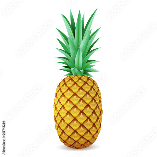 Bright realistic pineapple isolated on white background