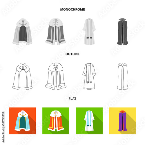 Vector illustration of material and clothing logo. Collection of material and garment stock symbol for web.