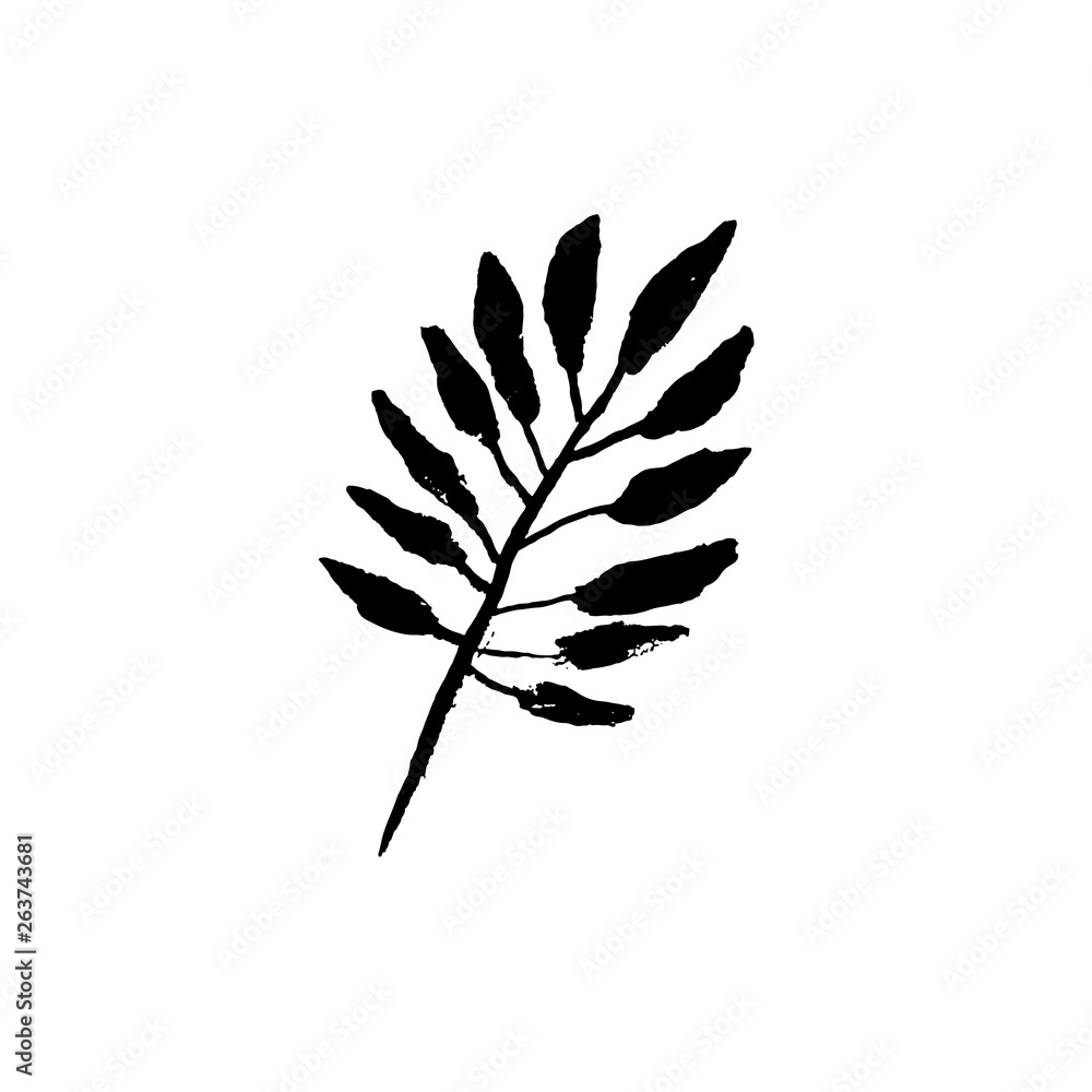 Fototapeta premium Leaf icon. Grunge vector dry brush illustration.