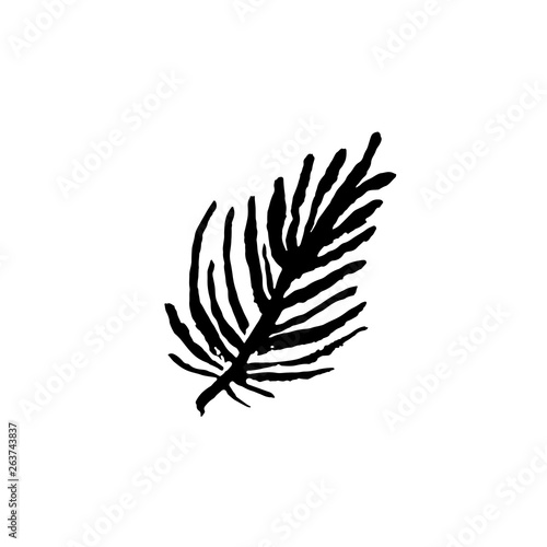 Leaf icon. Grunge vector dry brush illustration.