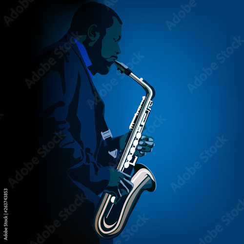 abstract music illustration with saxophone player