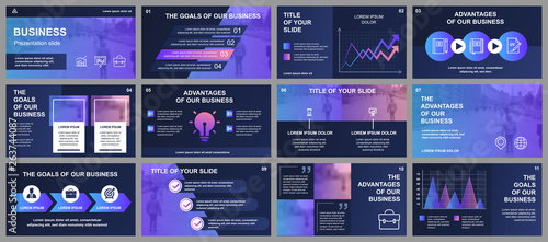 Business presentation slides templates from infographic elements. Can be used for presentation template, flyer and leaflet, brochure, corporate report, marketing, advertising, annual report, banner.