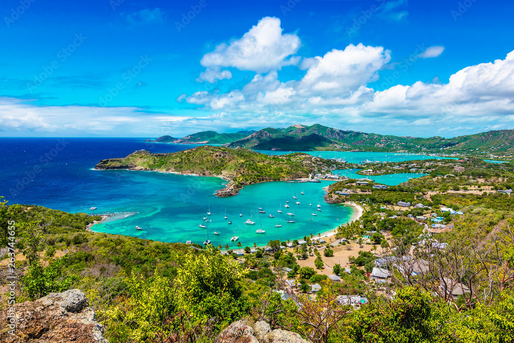 Fototapeta premium Antigua and Barbuda, Falmouth harbour bay landscape, Caribbean.